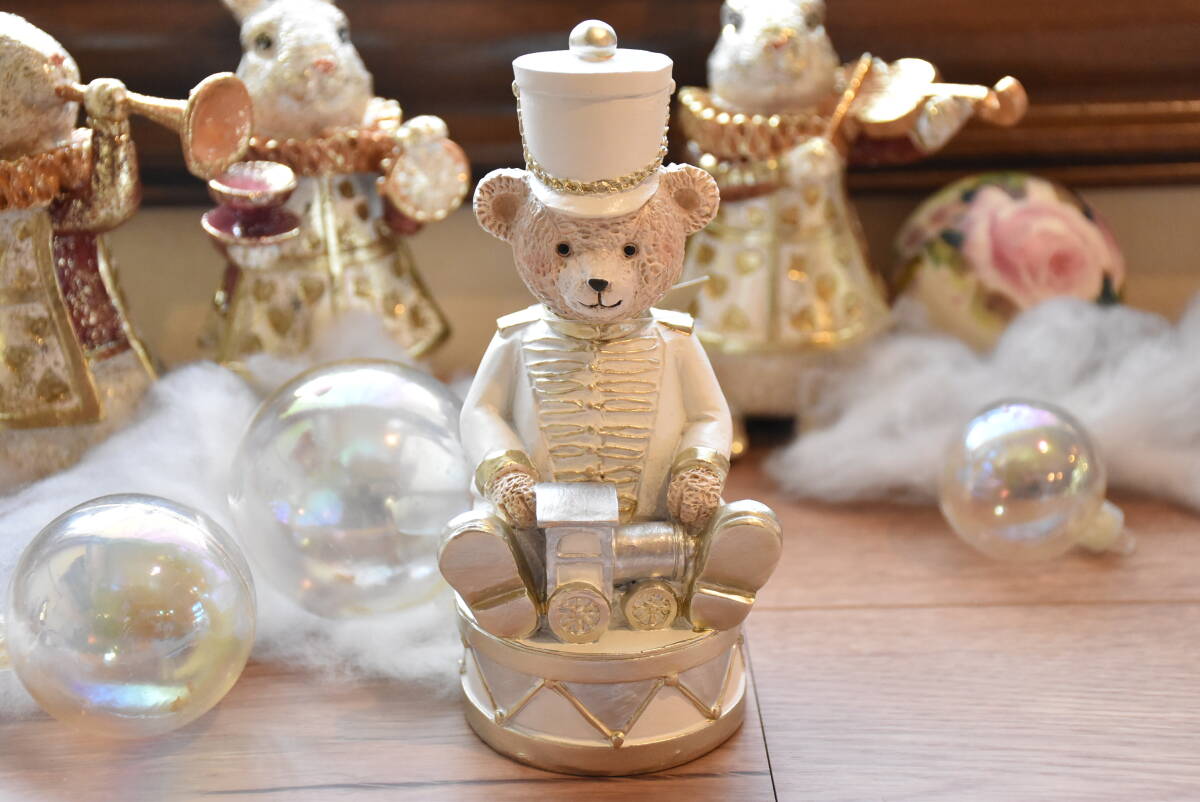 HA-4-1*条件付き送料無料も有！*プレイング*ベア*オンドラム*汽車*オブジェ*クリスマス*くま*小物*置物*Xmas*テディベア*北欧*ハルモニア