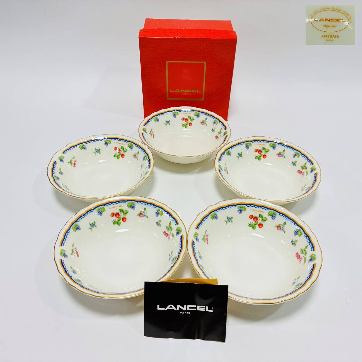 【64092C】未使用 LANCEL ランセル ファイブボールセット L-2053 サラダボール 5枚 フルーツ柄 現状品 経年保管品