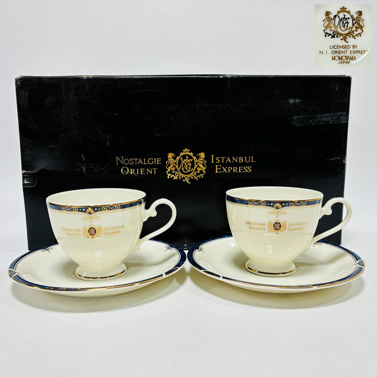 【64093C】桃山陶器 NOSTALGIE ISTANBUL ORIENT EXPRESS ペアコーヒーカップセット 金縁 美品 現状品 経年保管品