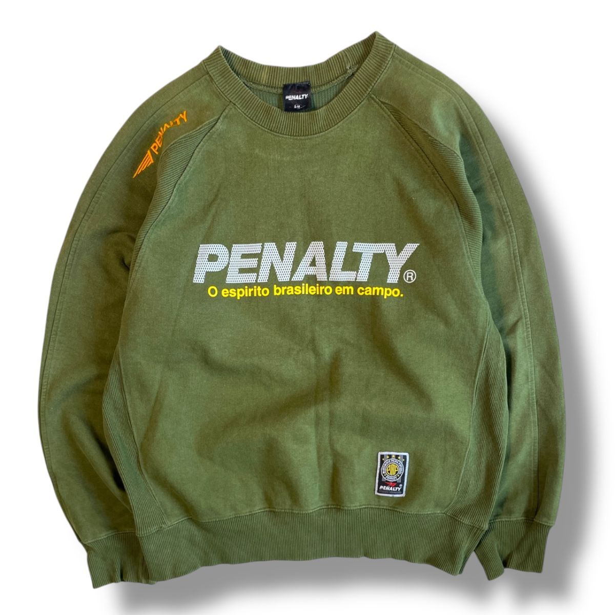 希少★国内正規★ Penalty ペナルティ 長袖 ロゴ 両面 プリント スウェット クルーネック S-M 緑 トレーナー サッカー フットサル ジャージ