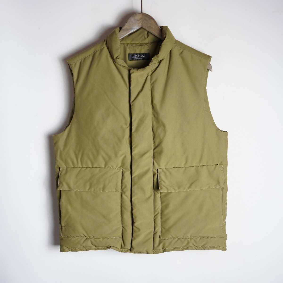 UNUSED アンユーズド down vest ダウン ベスト フル ジップ マジック テープ フラップ ポケット US1008 カーキ サイズ 1 430P★4