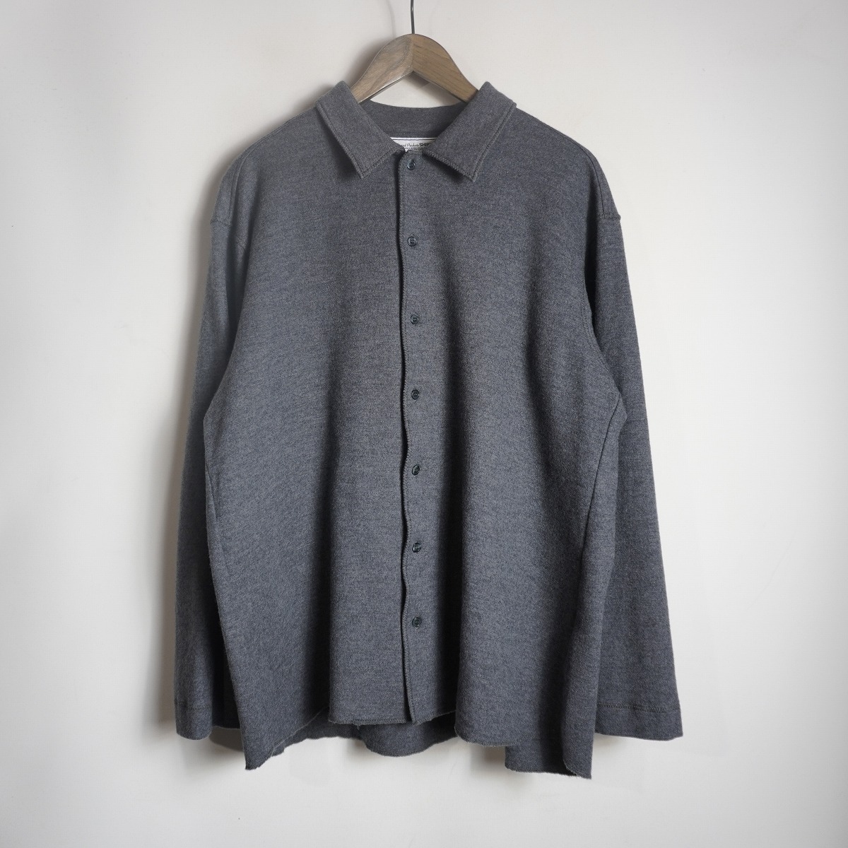 UNIVERSAL PRODUCTS ユニバーサルプロダクツ CUTSEWN SHIRT ウール オープンカラー シャツ 長袖 カットソー 213-60303 灰 3 1125P★4