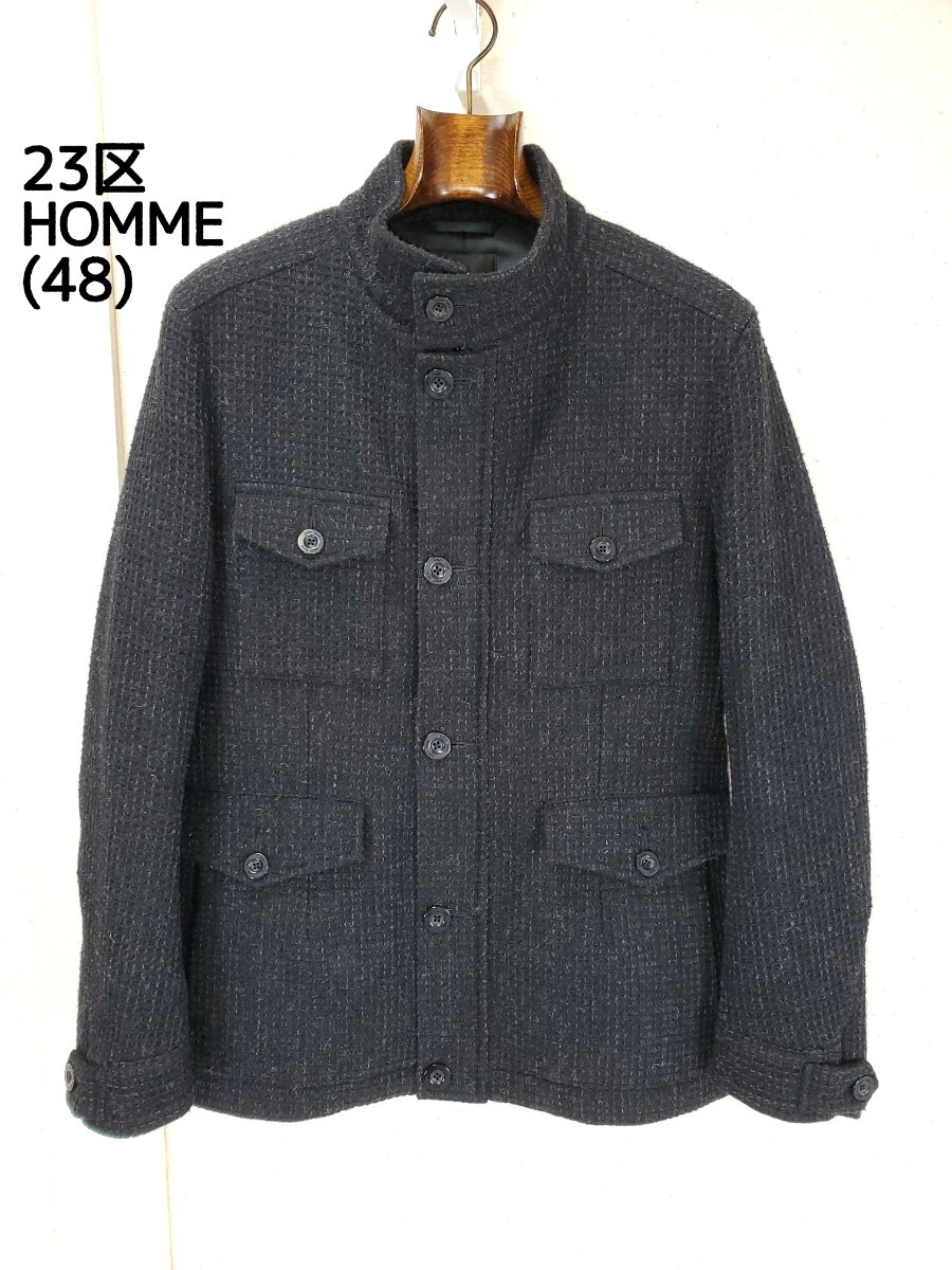 美品◆23区HOMME 23区オム オンワード樫山 中綿(POLARTEC ポーラテック)立ち襟/ジャケット カジュアル(48/M～Lサイズ相当)黒ブラック