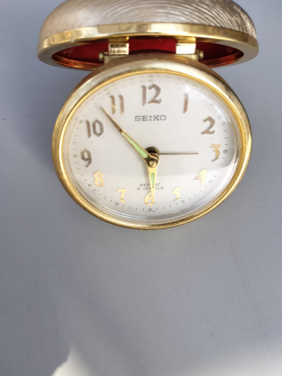 SEIKO/セイコー　手巻きアラーム付き折畳式置時計　REPEAT 2JEWELS　トラベルウォッチ動作未確認アンティーク　ヴィンテージ　60サイズ発送