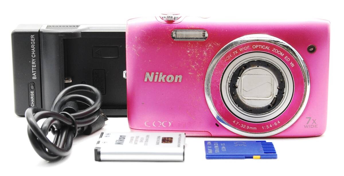【動作確認済】Nikon CoolPix S3500 ビンク バッテリー充電器SDカード付き 18334605
