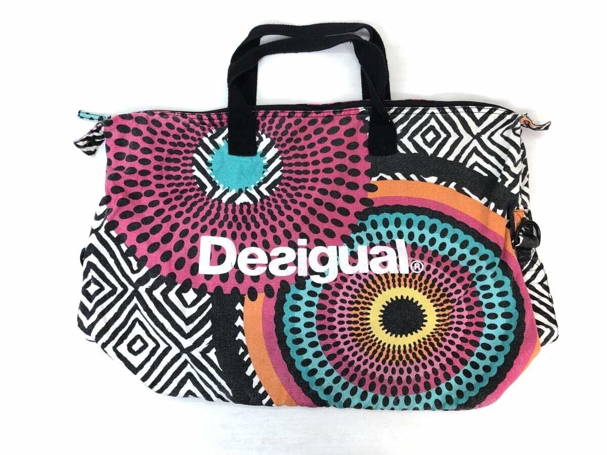 デシグアル Desigual サイケデリック 幾何学 アフリカン アート 総柄 大きめ ボストンバッグ トートバッグ カバン レディース