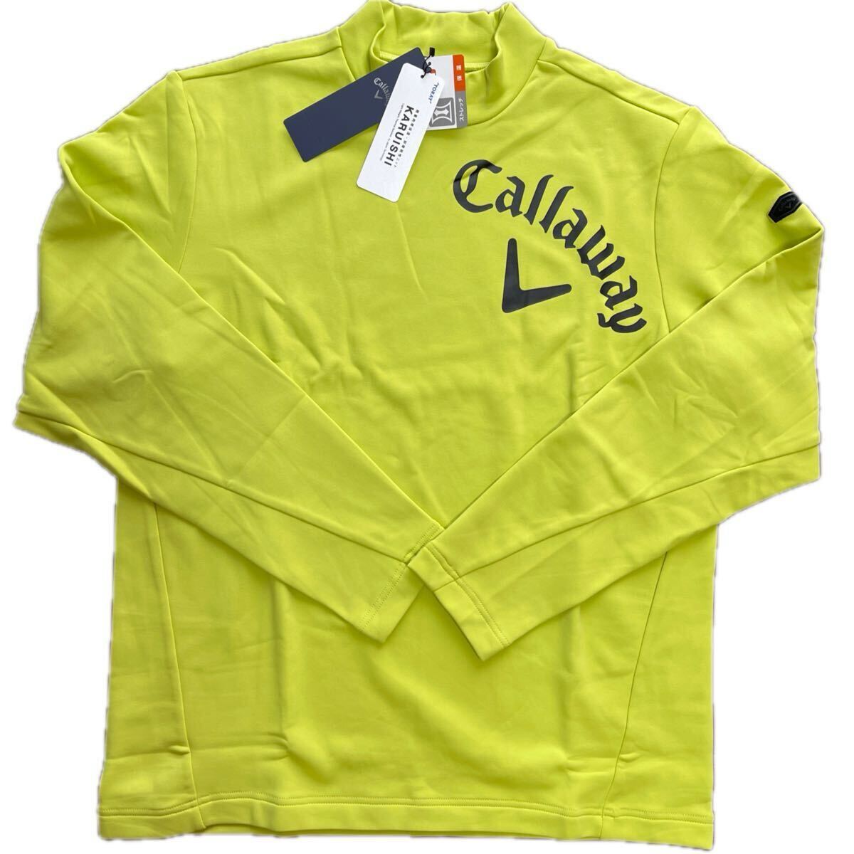送料無料CALLAWAY GOLFキャロウェイMENS BIGロゴハイネック長袖シャツKARUISHI裏起毛軽量肉厚保温耐摩耗性STRETCH L.Green(大特価M)新品