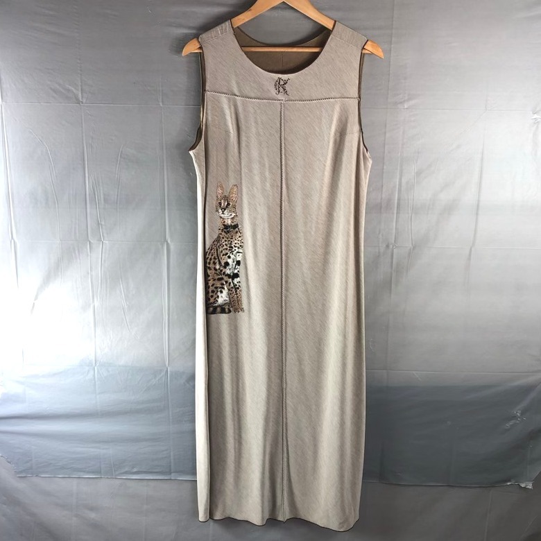 イタリヤ 伊太利屋 ワンピース ロング ノースリーブ アニマル柄 ラメ ラインストーン ベージュ系 11サイズ 978812
