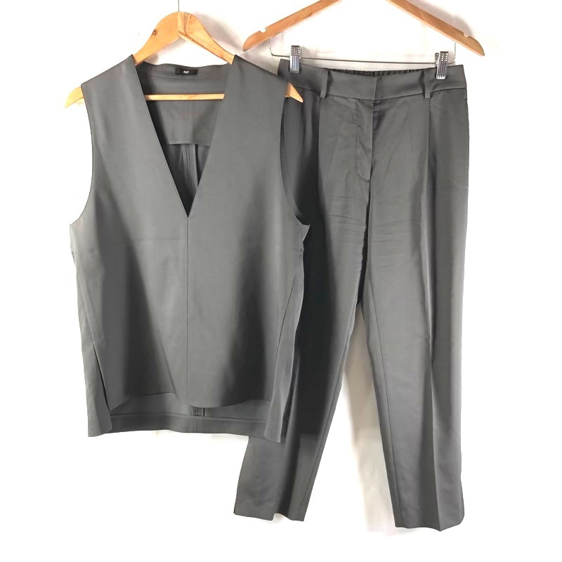 プラステ PLST セットアップ ノースリーブ パンツ 裾スリット ファスナー グレージュ Mサイズ 924164