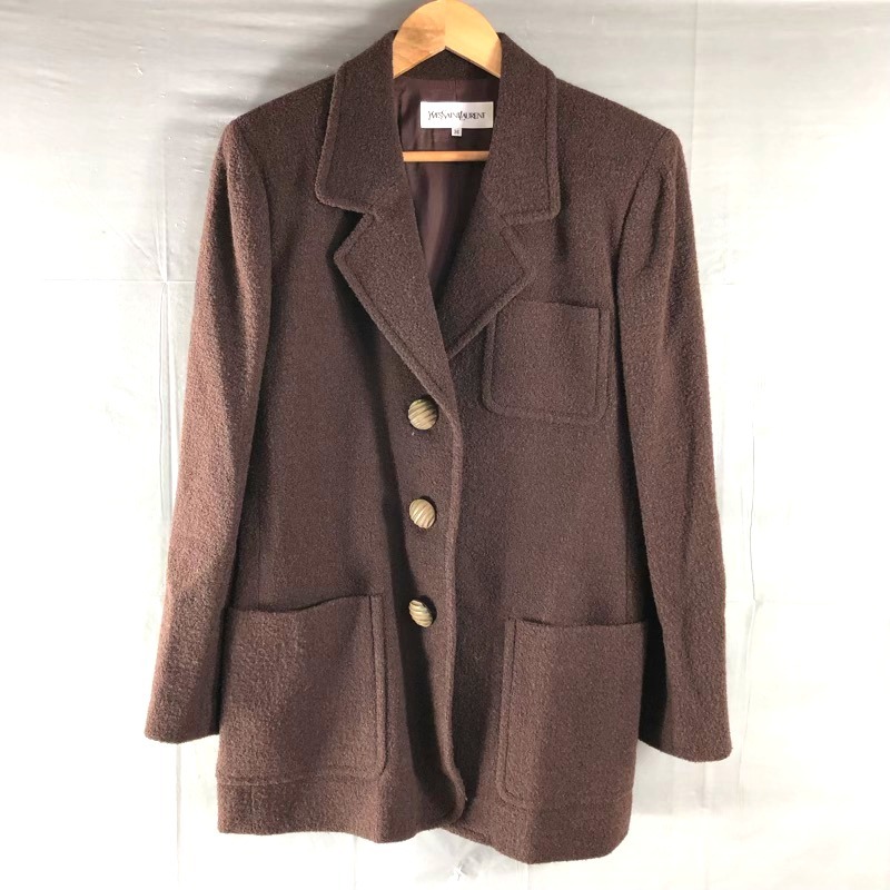 イヴサンローラン Yves Saint Laurent ジャケット テーラード ウッドボタン 毛混 ブラウン系 36サイズ 967026