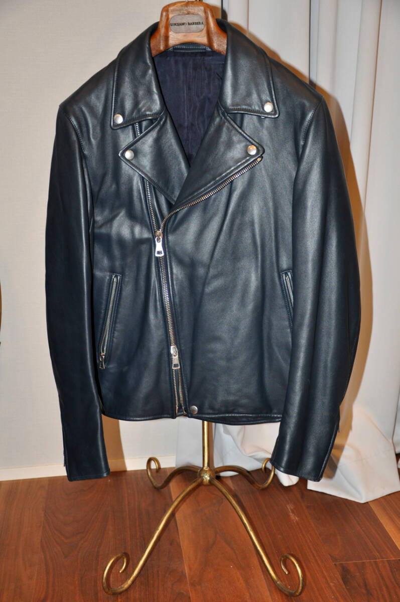 最終 約75％ off 平林洋服店　ビスポーク オーダー ライダース エディフィス ダブルライダースジャケット ネイビー羊革 RACCAGNI