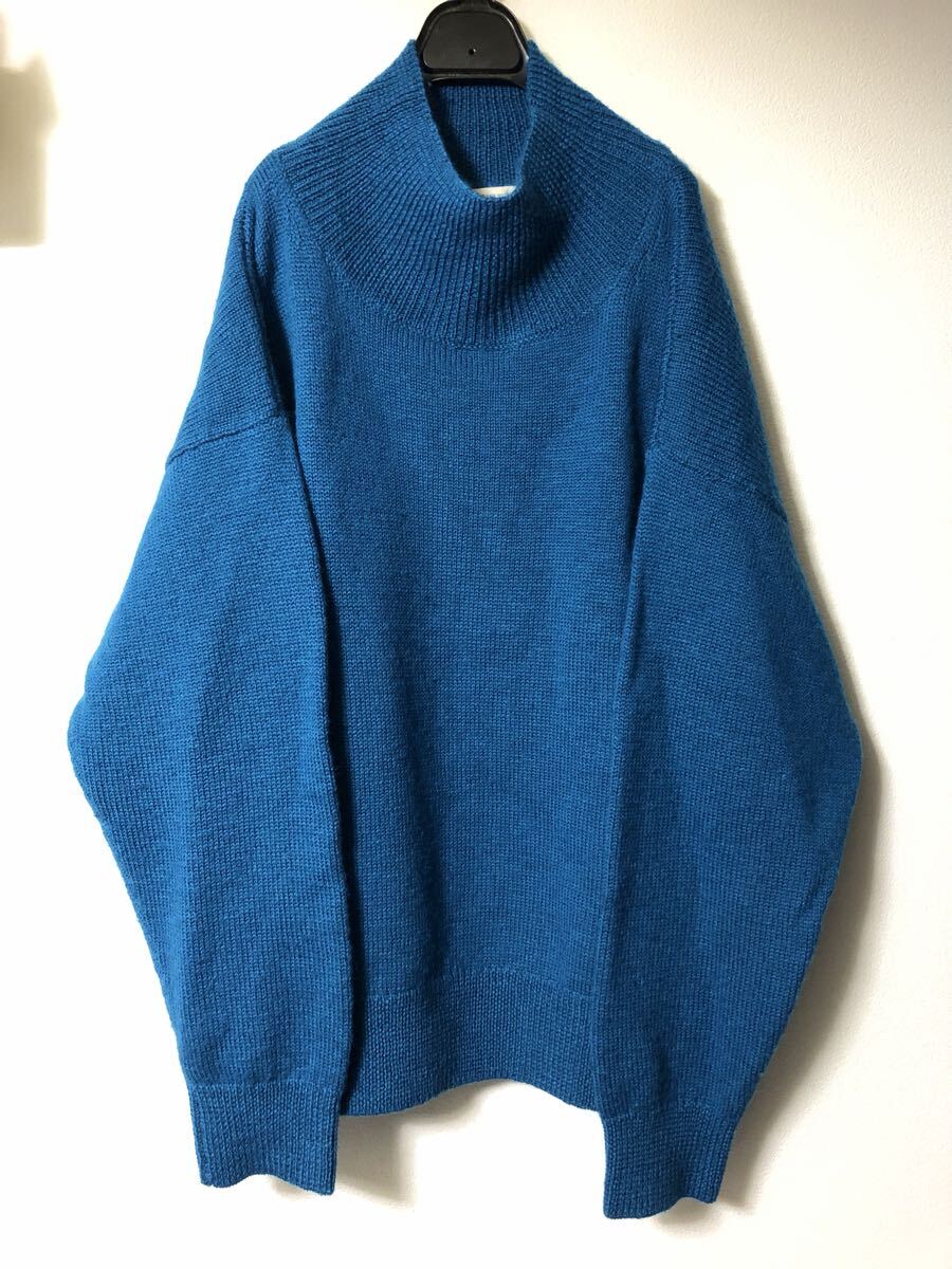 DRIES VAN NOTEN 19AW ベルギー製 オーバーニット シアン系 ブルーグリーン XL ウール 青緑 モック ハイネック ボックス オーバーサイズ
