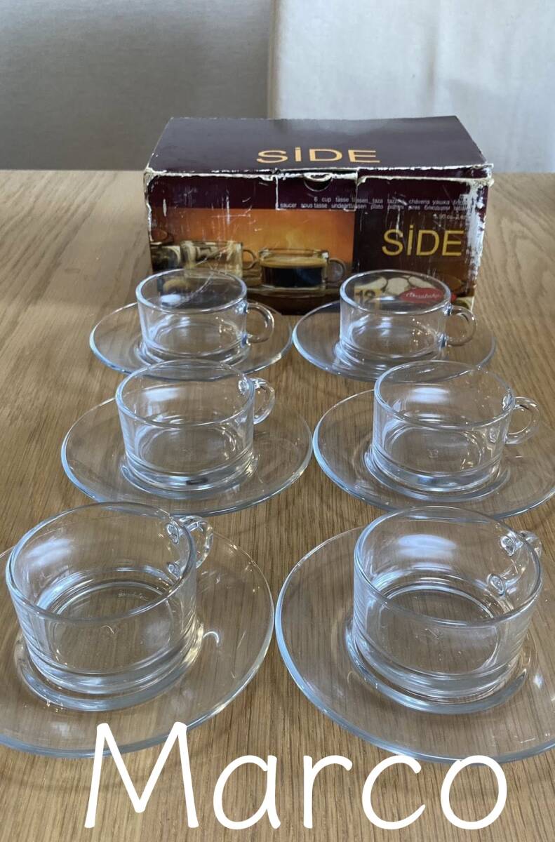 未使用 6客 パシャバチェ イタリアで購入 ブルガリア製 エスプレッソ デミタスカップ コーヒーカップ カフェ ガラス pasabahce　