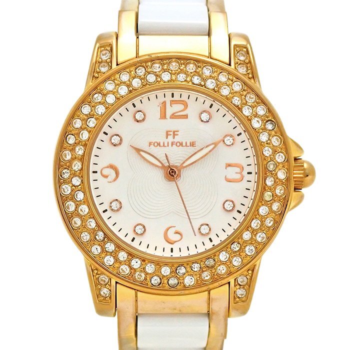 フォリフォリ(Folli Follie) WF0B048BS レディース腕時計 ラインストーン 電池式 ステンレス GP ゴールドカラー セラミック ホワイト文字盤