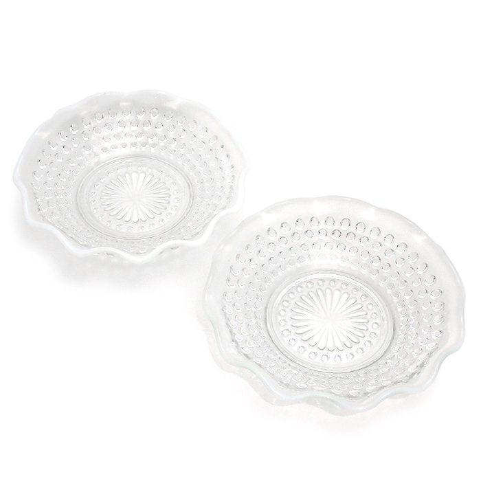 アンカーホッキング(Anchor Hocking) デザートボウル 2枚セット ムーンストーン ホブネイル フリル 波形 ガラス クリア ファイヤーキング