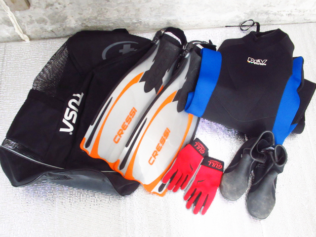 ダイビングまとめ フィン / XL バッグ ウェットスーツ ウェイトベスト ブーツ / 26 グローブ / M 重り GULL TUSA 管理7S1118A-H3