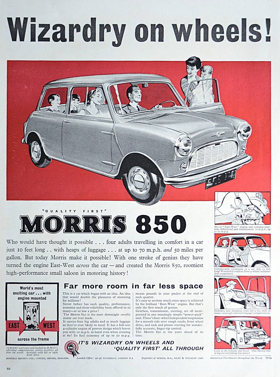 稀少！1960年モーリス・ミニ広告/Morris 850/ミニ・クーパー/BMC/旧車/Z