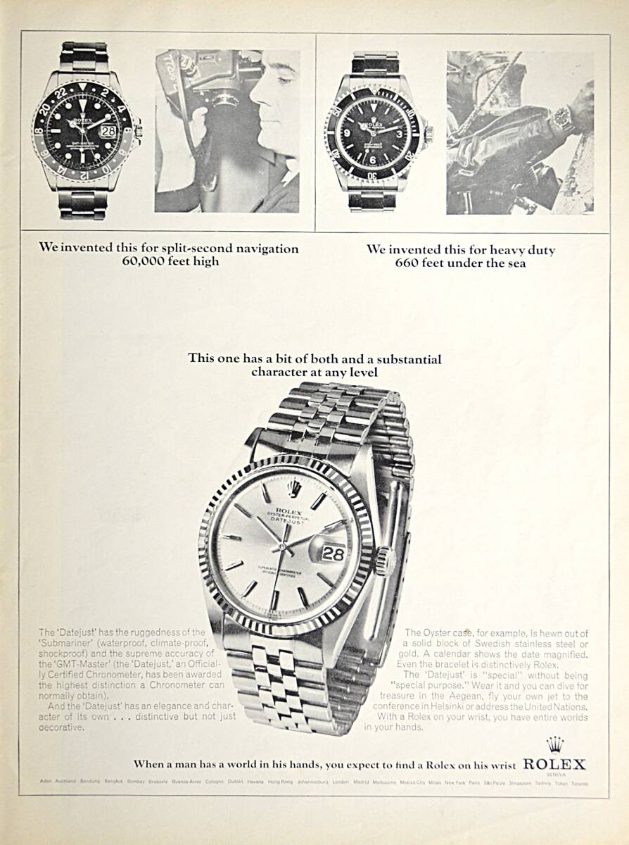 稀少・広告！1966年ロレックス 時計広告/Rolex Oyster Perpetual Dayjust/Submariner/GMT-Master/Watch/Y