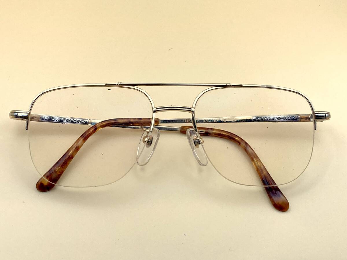 日本製 PIERRE BALMAIN ツーブリッジ 眼鏡 チタン 54 ハーフリム 中古 フレーム セミオート ゴールド メタル レトロ ビンテージ ダブル
