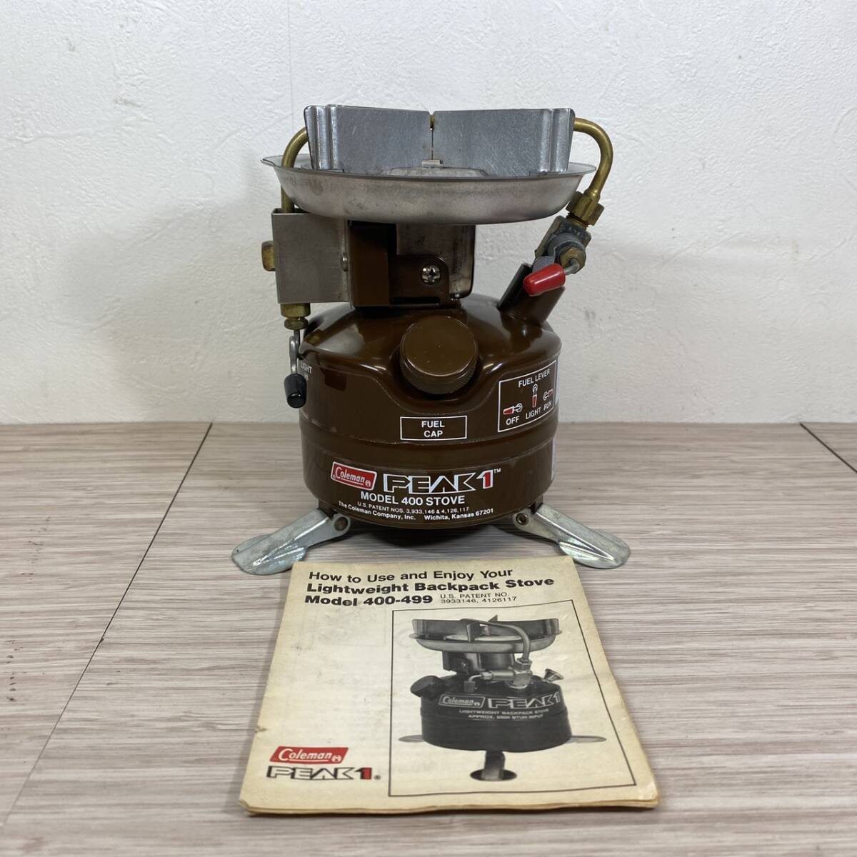 【MH-1519】未使用保管品 Coleman Peak1 stove ストーブ 波型五徳 コールマン ピーク1 MODEL 400 茶ピーク 81年2月 中期 ガソリン未注入