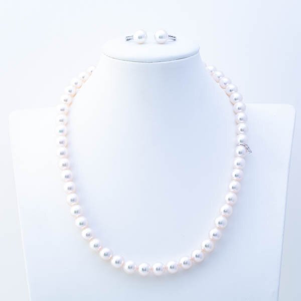 【新品仕上済】MIKIMOTO ミキモト パール アコヤ本真珠 8.0-8.4mm ネックレス 8.8mm イヤリング K18WG ケース付 #36979YR