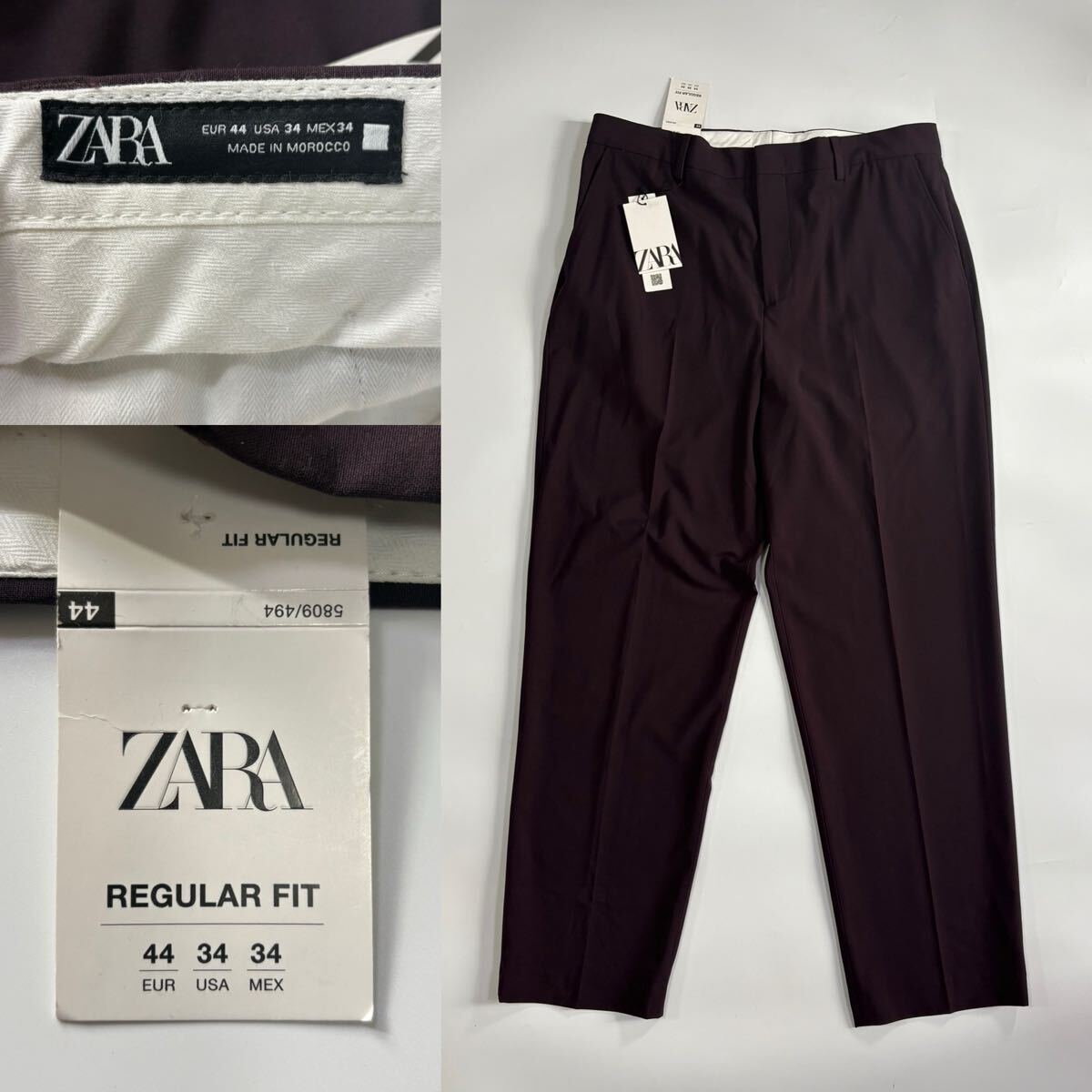 新品 ZARA 二方向ストレッチ スラックス 44サイズ メンズ ザラ パンツ ボトムス レギュラーフィット 5809/494/606 タグ付き