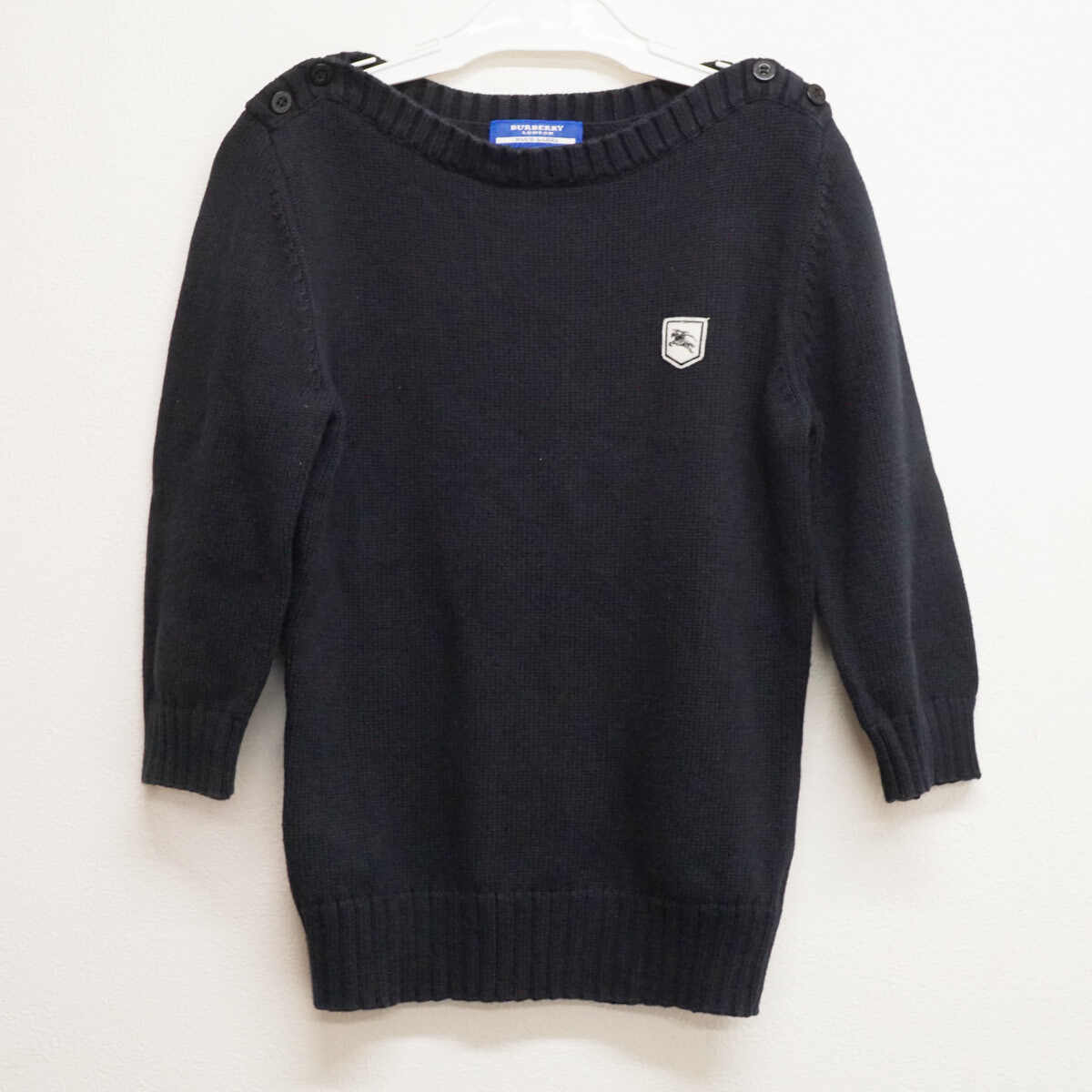 BURBERRY BLUE LABEL バーバリーブルーレーベル 七分袖ニットセーター USED品 肩ボタン トップス レディース ブラック サイズ38 X8317
