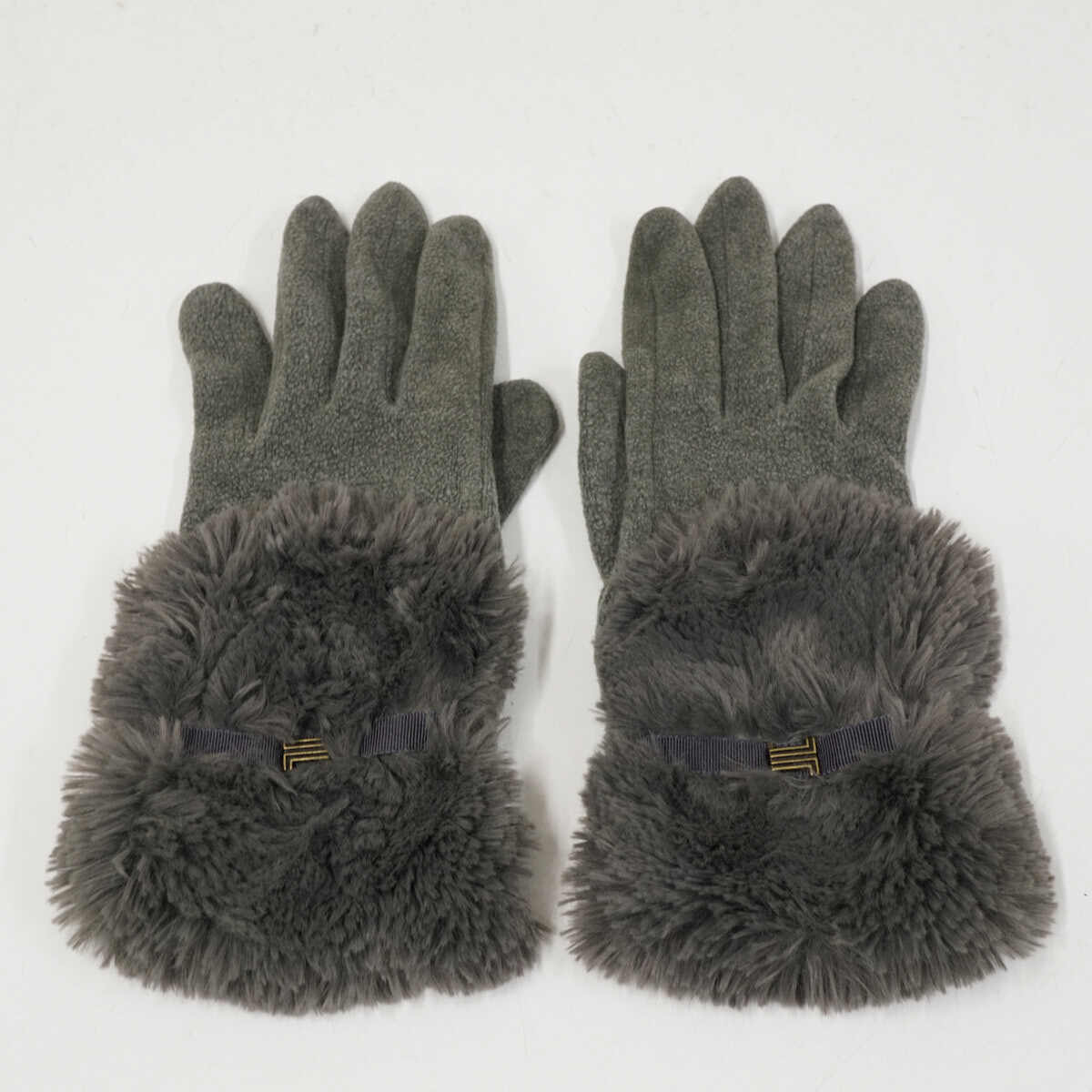 手袋 LANVIN ランバン USED品 フェイクファーグローブ ブランド レディース グレー チャーム付き X8404