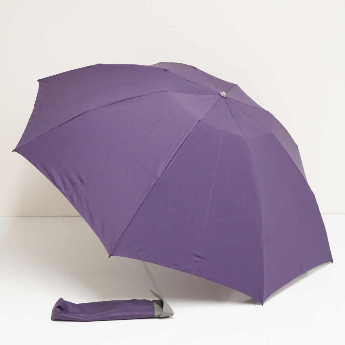 折りたたみ傘 HANWAY ハンウェイ USED品 無地 パープル 収納袋付き グラス骨 55cm FS9471