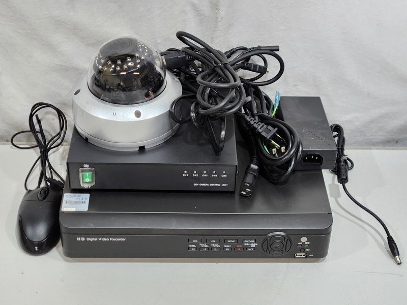 [現状品] テスコムジャパン 4ch AHDDVR 2TB TMV-4NX + 防犯カメラ VMD-859VX + カメラコントロールユニット TPV-51 初期化済 (1)