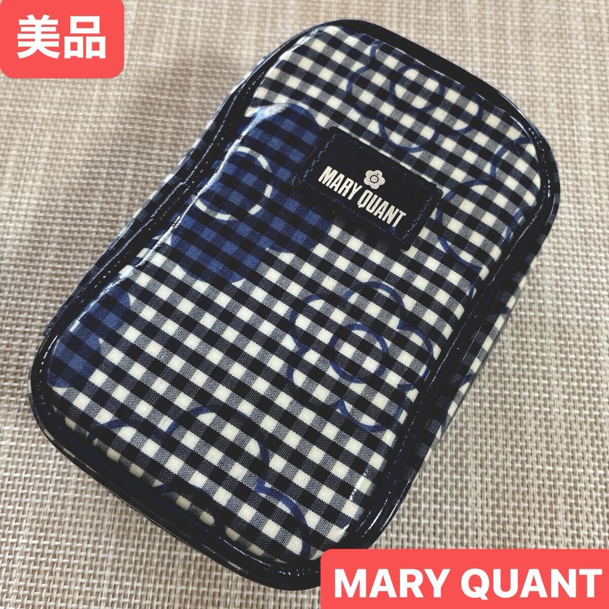 美品 マリークワント MARY QUANT マルチケース 小物入れ ブルー チェック 