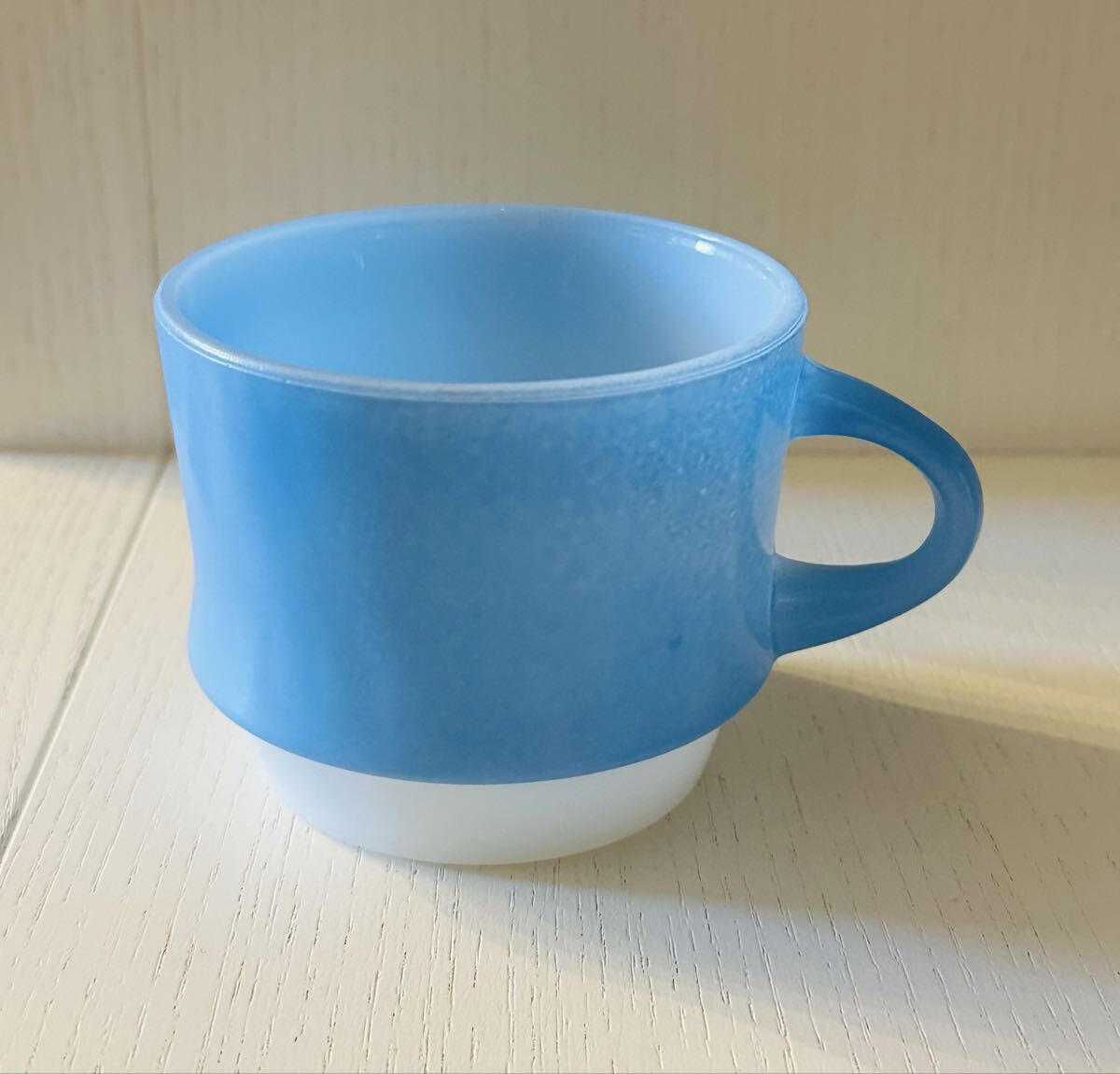 美品【ファイヤーキング】ブルーモザイク カップ ビンテージ コレクション コレクター スタッキングマグ アンティーク ミルクグラス レア