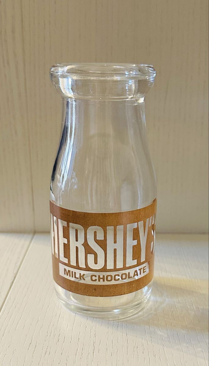 美品【ハーシーズ】ヴィンテージ ミルクチョコレート ラベル グラス 牛乳瓶 空き瓶 ガラス瓶 レトロ ディスプレイ インテリア レア ロゴ