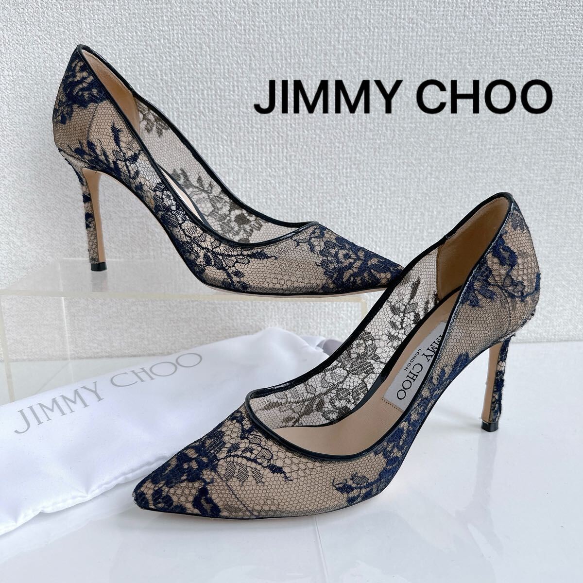 JIMMY CHOO ジミーチュウ レース 花柄 ポインテッドトゥ サンダル ハイヒール パンプス フラワー 36 レーディス シューズ 靴 極美品