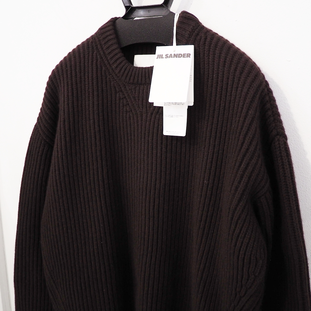 新品 定価24万 ジルサンダー ウール ローゲージ ニット ダーク ブラウン こげ茶 46 メンズ M L XL JIL SANDER セーター 厚 イタリア製 極暖