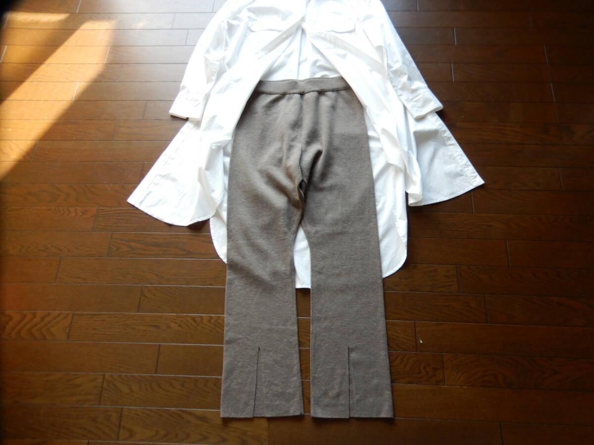 【VERMEIL par iena /ヴェルメイユパーイエナ】定2万　大人可愛い暖かウール100％ミラノリブパンツ　ウエストゴム　ブラウン系　前スリット