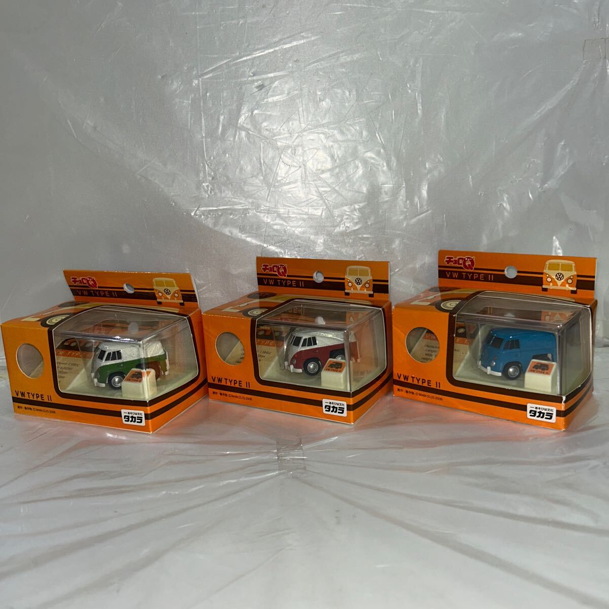 タカラ！【チョロQ】 フォルクスワーゲン3台セット VW TYPE Ⅱ グリーン、レッド、ブルー！ 未使用保管品 TAKARA バス 