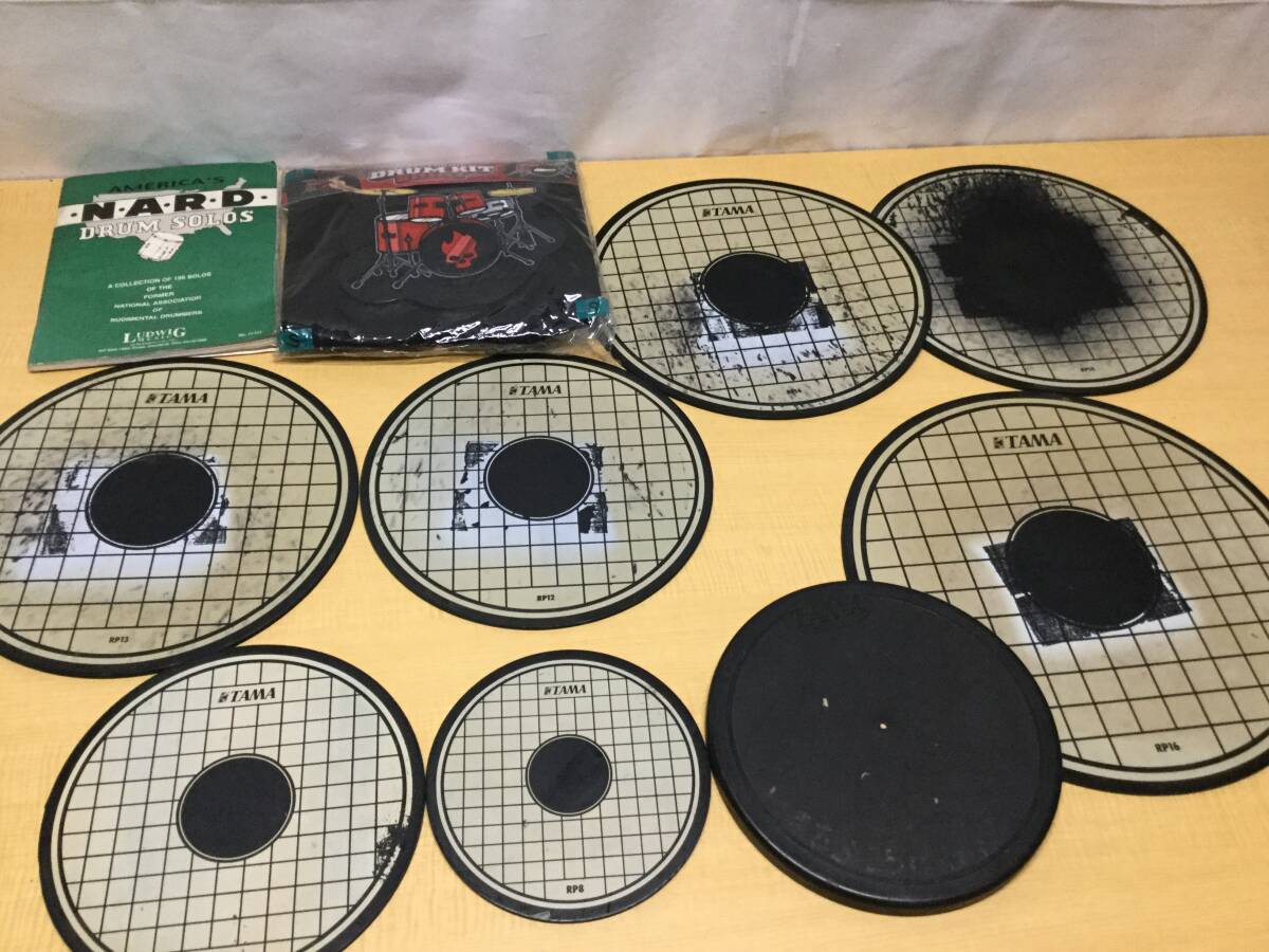【ドラム/アクセサリー】 まとめ売り TAMA/消音パッド 教本/America's N-A-R-D Drum Solos 電子ドラムキットシャツ/Thinkgeek