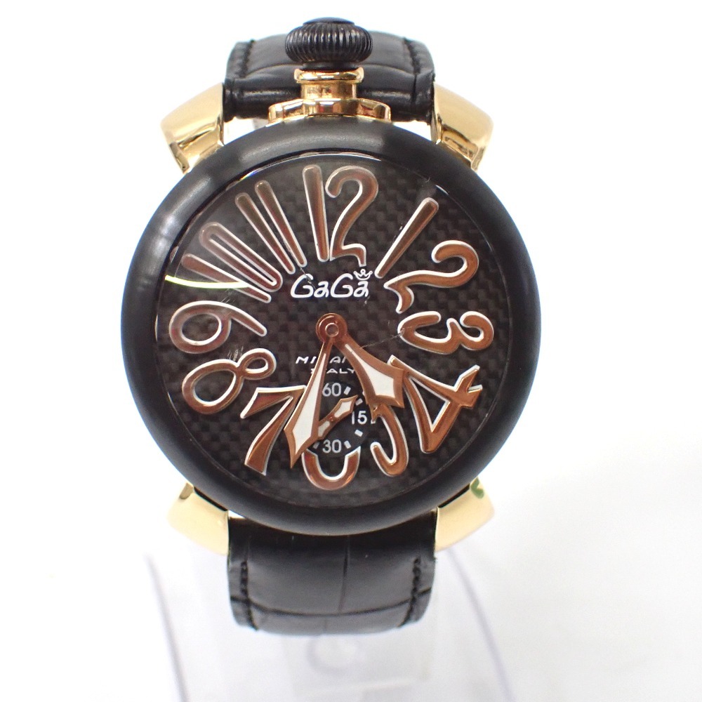 Ft1307981 ガガ・ミラノ 腕時計 手巻き時計 マヌアーレ48 黒文字盤 メンズ Gaga Milano 中古