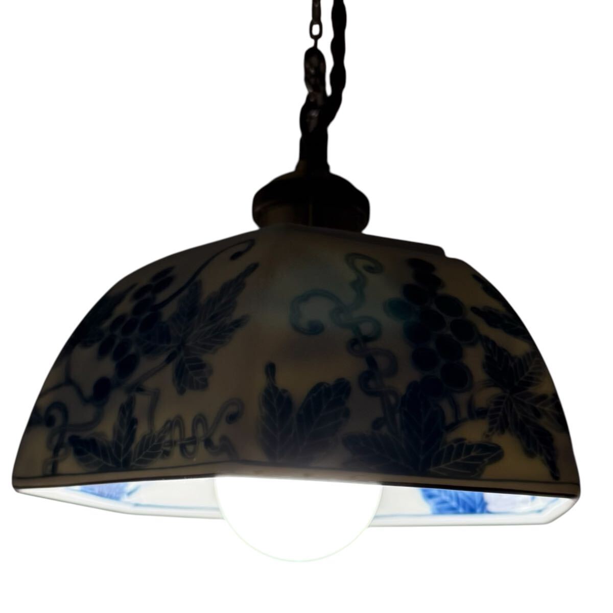 電笠 たち吉ブドウ柄　ペンダントライト アンティーク陶器リメイク品 本体サイズW18×H8.5 コード長1m 