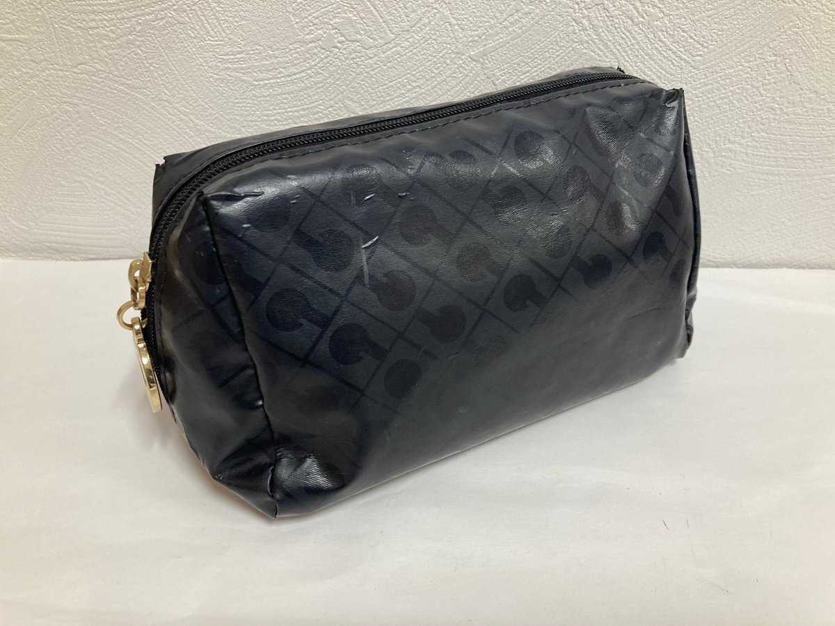 GHERARDINI ゲラルディーニ ソフティ PVC 総柄 マルチポーチ マルチケース 小物入れ 　ブラック×ゴールド