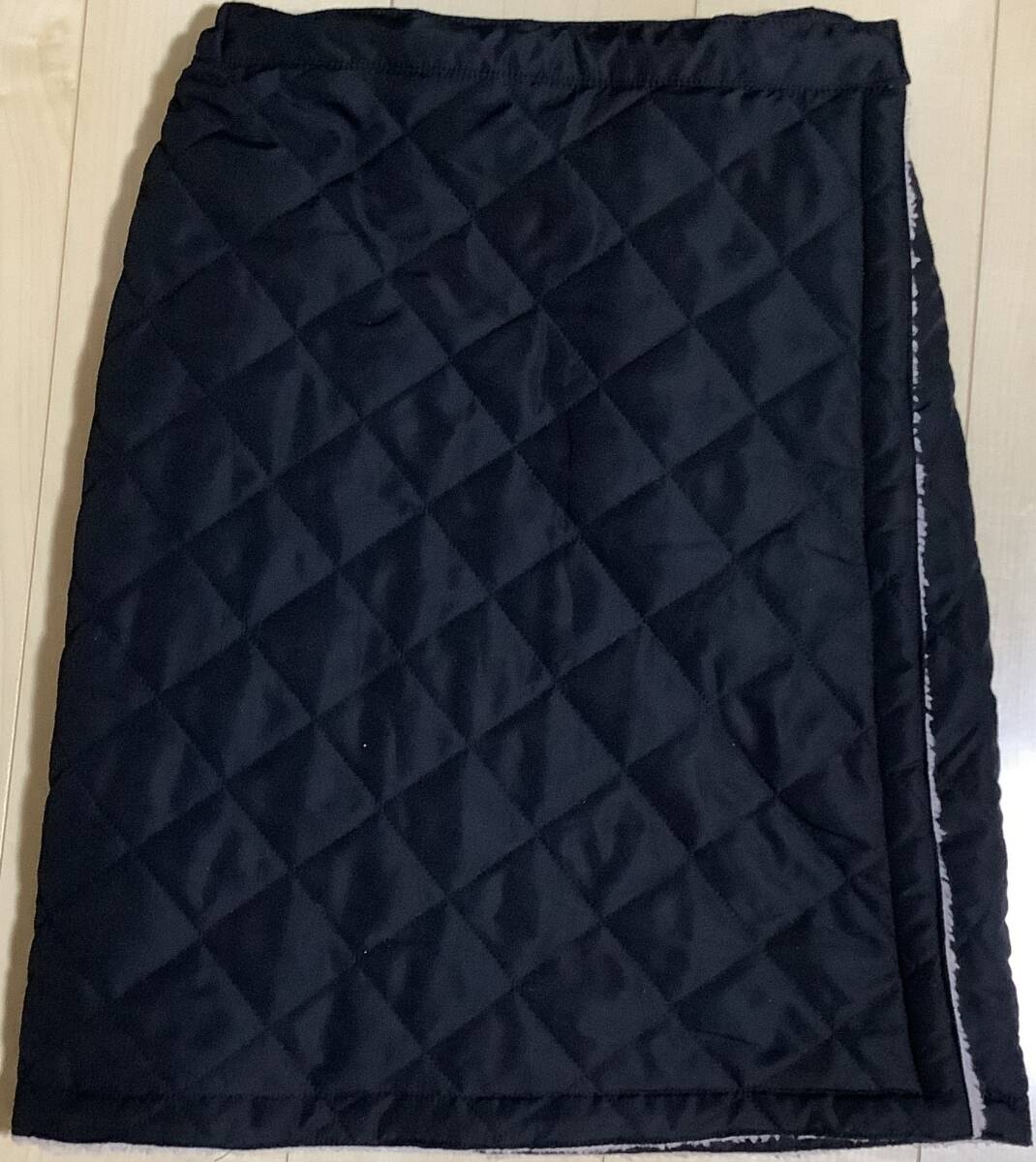 キルト裏ボア巻きスカートM〜L 3WAY ラップスカート 黒 普通丈／送660