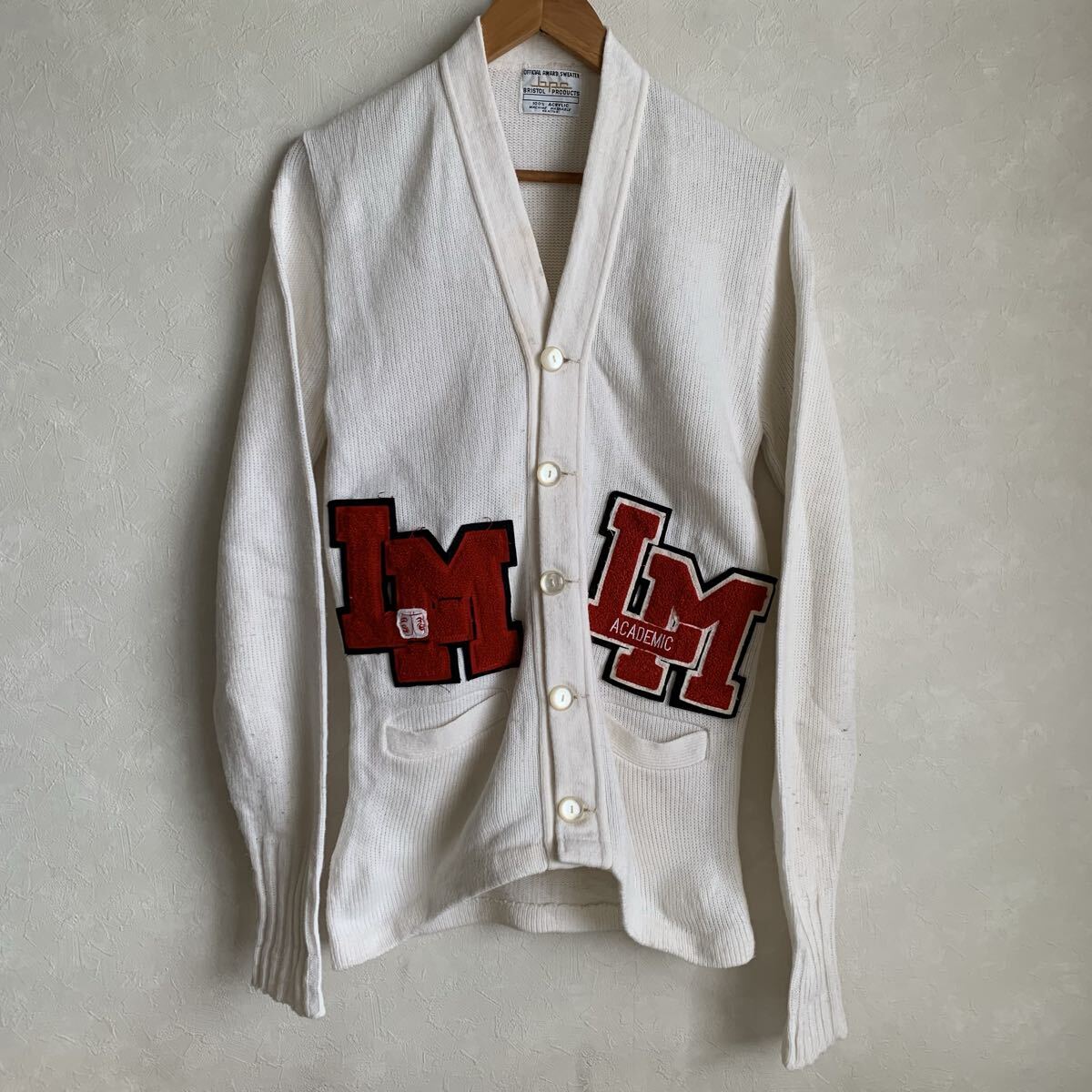 ヴィンテージ/BRISTOL PRODUCTS/レタード/カーディガン/アクリル/ニット/ビンテージ/ニットカーディガン/アワードセーター/カレッジ/カーデ