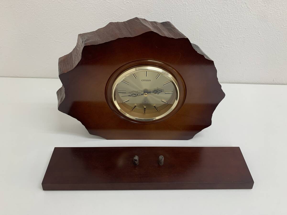 CITIZEN 木製置き時計 ローマ数字 真鍮縁 レトロ アンティーク調　管理：P23