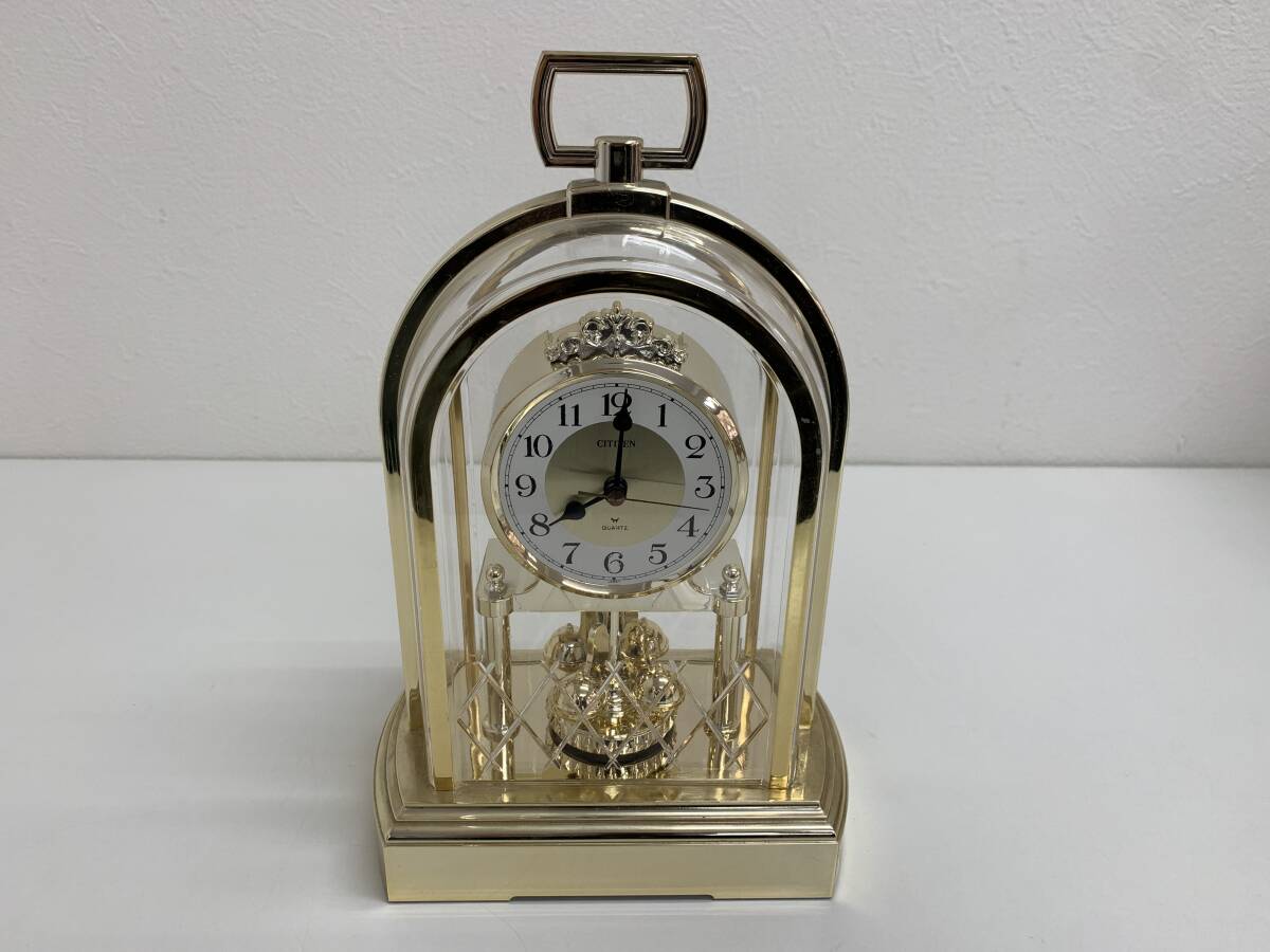  【美品】CITIZEN クォーツ置時計 回転振り子 ゴールド アーチ型 インテリア 管理：P27
