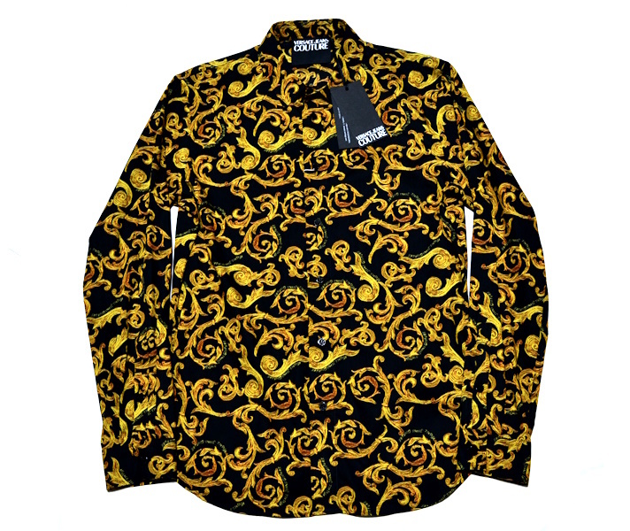 【新品】Versace ヴェルサーチ ジーンズクチュール 高級ドレスシャツ 48（Lサイズ程度）王道/圧巻 ロゴ＆バロック調 通年 タグ付き 9534