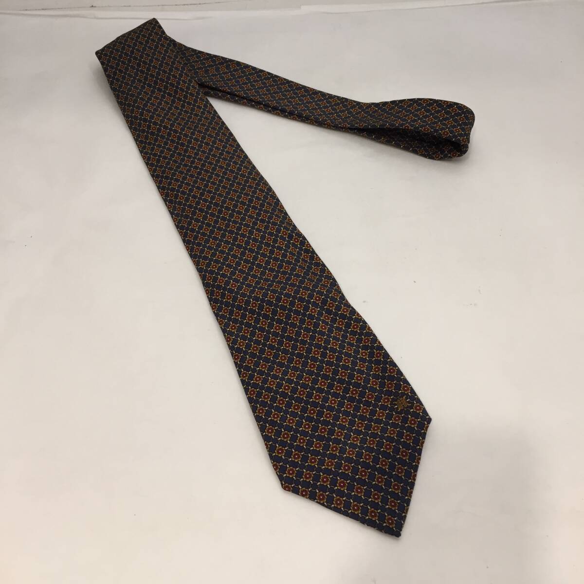 F110501◎⑧総柄 花 マカダム ネイビー CELINE セリーヌ ネクタイ シルク スペイン製◎