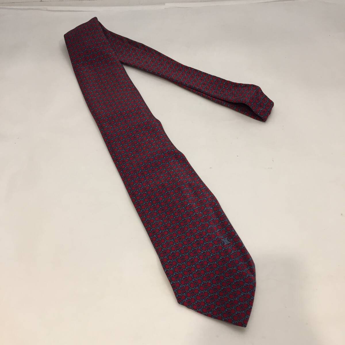 F110502◎⑨総柄 赤 CELINE セリーヌ ネクタイ シルク スペイン製◎