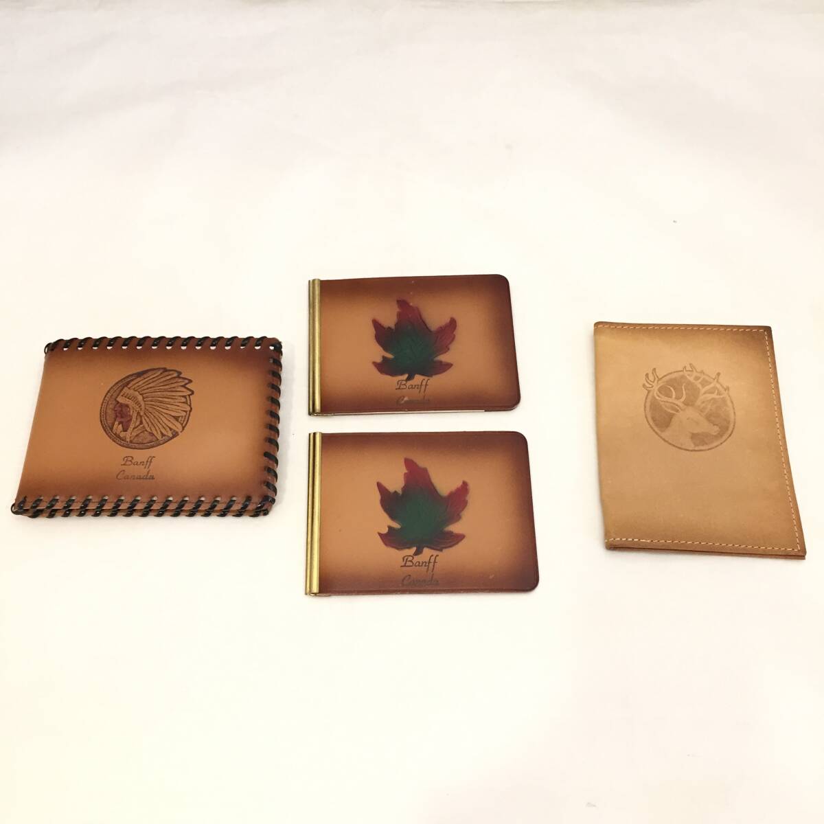 F111705◎カナダ製 鹿革 財布などまとめ4点 Banff Canada 二つ折り財布 マネークリップ/Feree WILD ELK CANADA パスケース レザー ◎