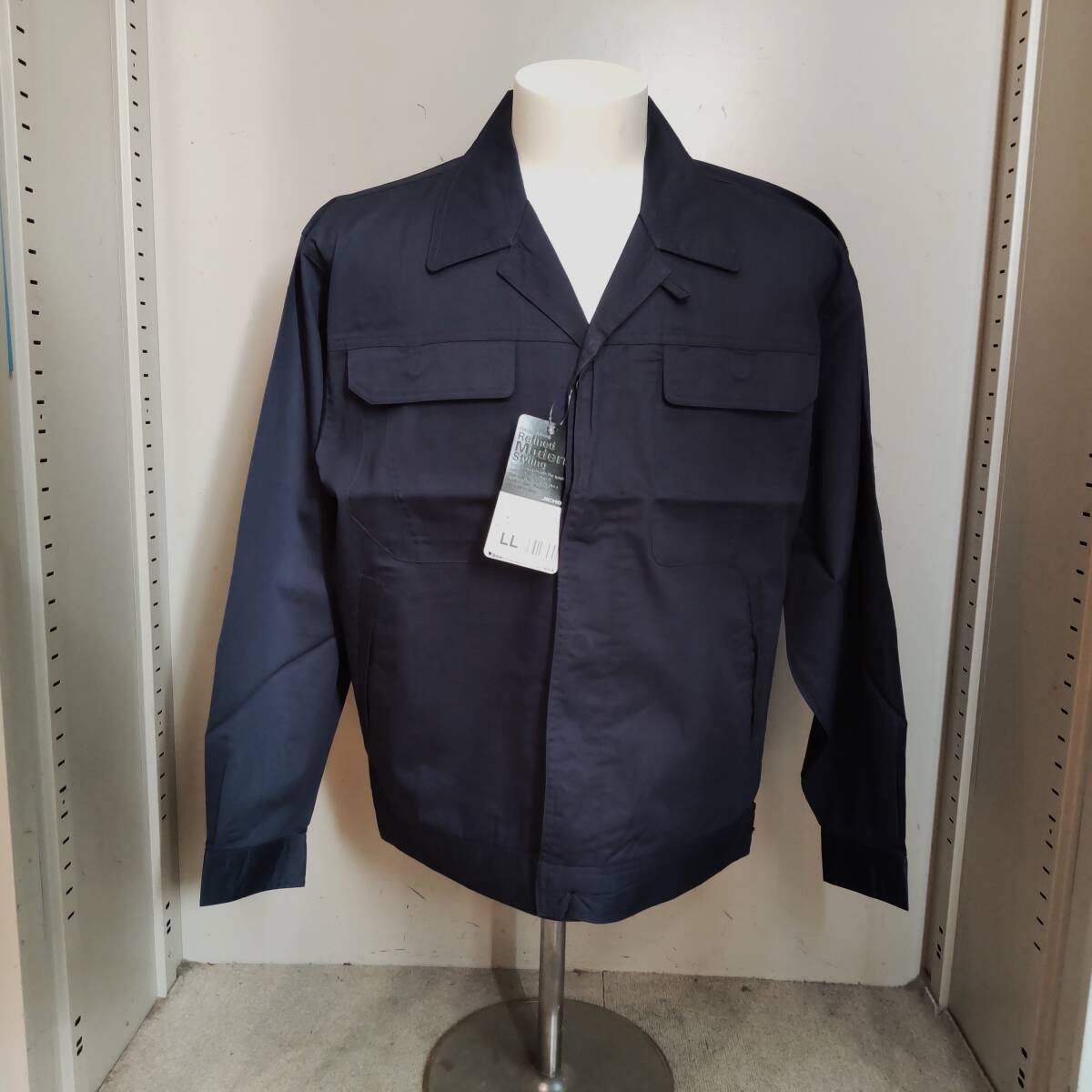Y111705■⑤未使用 84600 JICHODO 自重堂 春夏 長袖ジャンパー ボタン 綿100％ LLサイズ ブルゾン ネイビー 作業服 作業着 保管品■